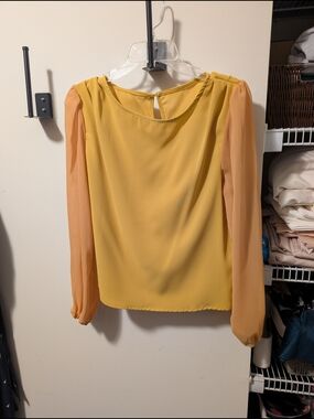 Women's Two-Tone Sheer Sleeve Blouse - Yellow